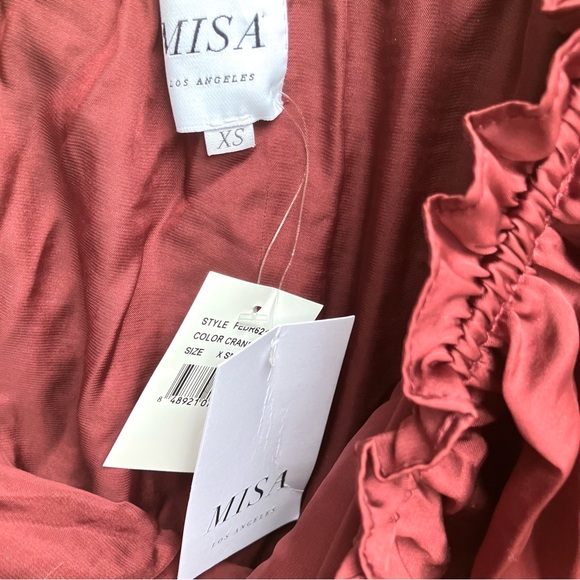 MISA Los Angeles Lucien Dress Off Shoulder Mini Satin Ruffle Cranberry Sz XS - Picture 7 of 11
